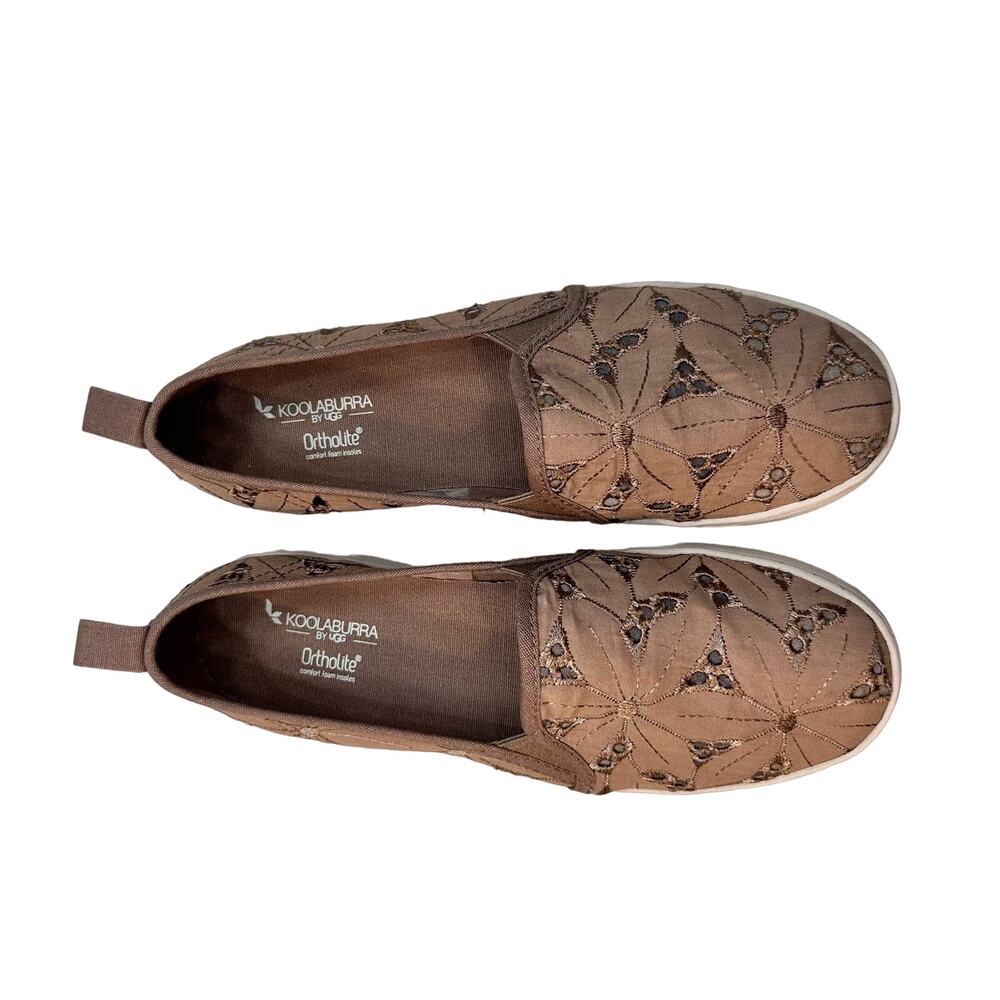 Koolaburra by Ugg Ortholite Amiah Slip On Embroidered Floral Flats Size 7 Tan - Picture 2 of 11